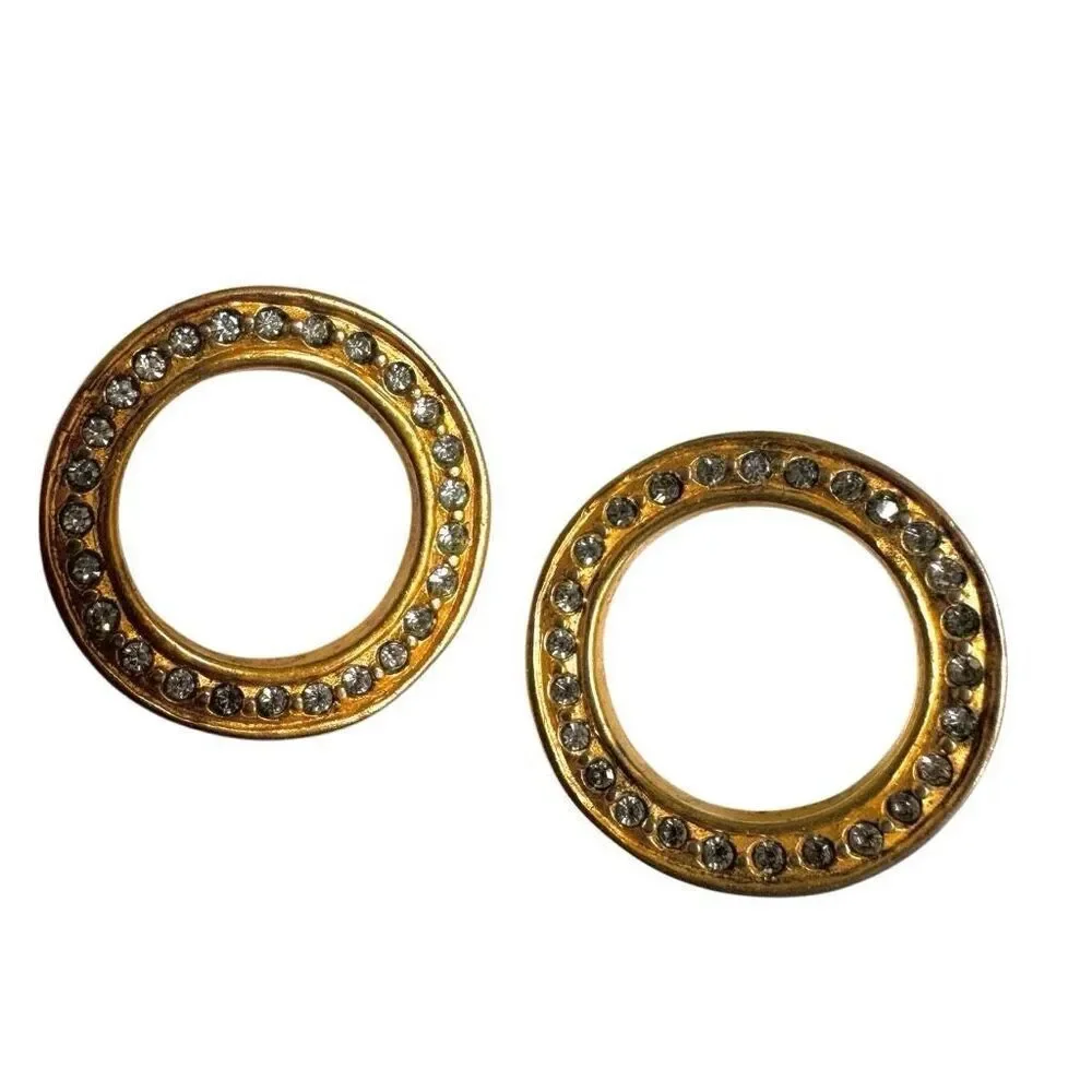 Gold tone rhinestone open circle earrings